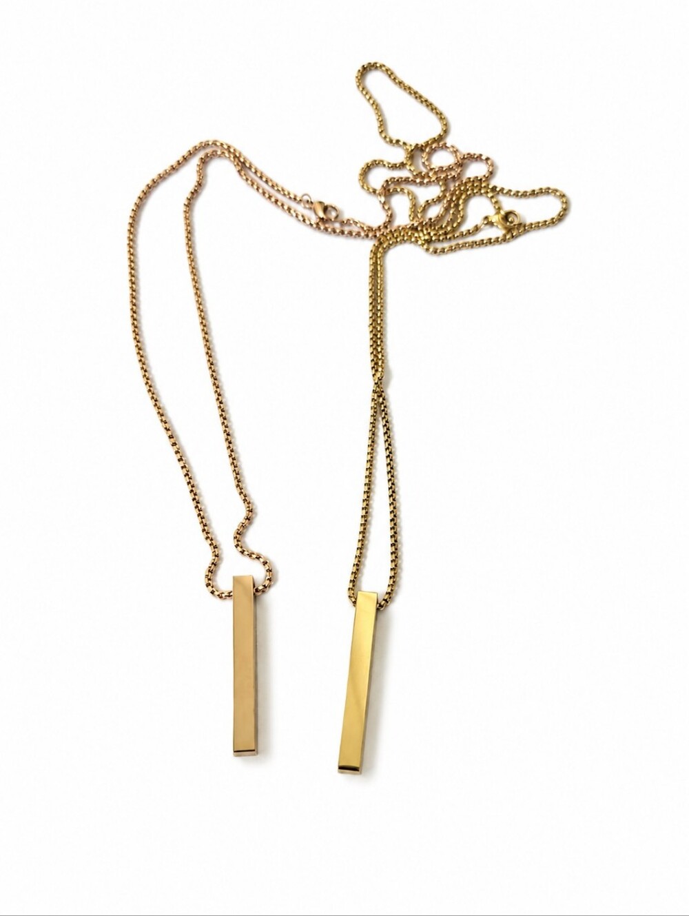 Custom Engraved Name Necklace Gold Rose Gold Stainless Steel 4 Sided Bar Pendant